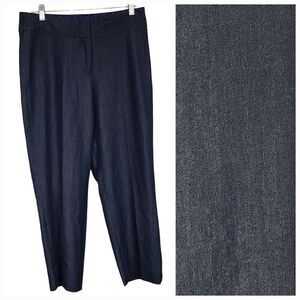 Peter Nygard Luxe Navy Blue Chambray Stretch Cropped Capri Pant Flat Front Crops